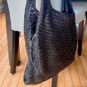 Black Woven Leather Handbag